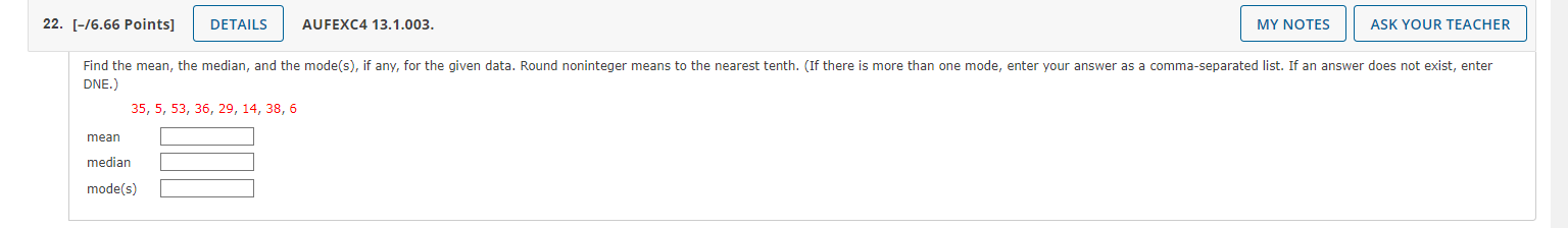 22. [-/6.66 Points] DETAILS AUFEXC4 13.1.003. MY