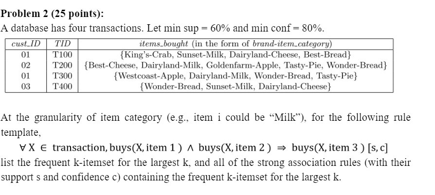 Problem 2 (25 points): A database has four