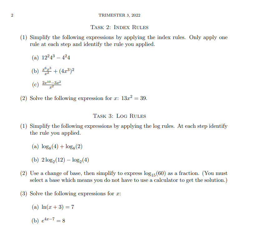 TRIM ESTER. 3. 2022 TASK 2: INDEX RULES {1)