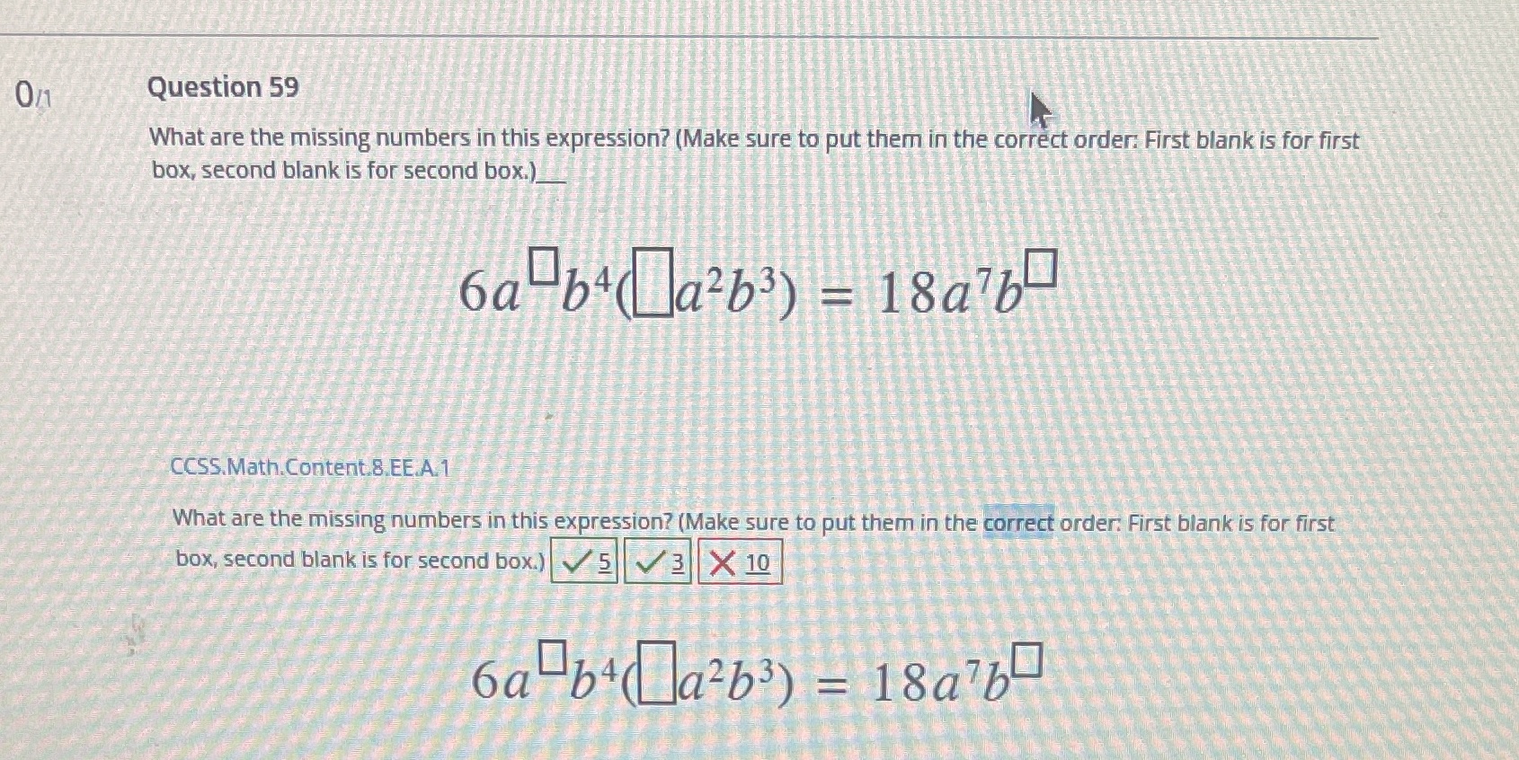 Question 59 What are the missing numbers in this