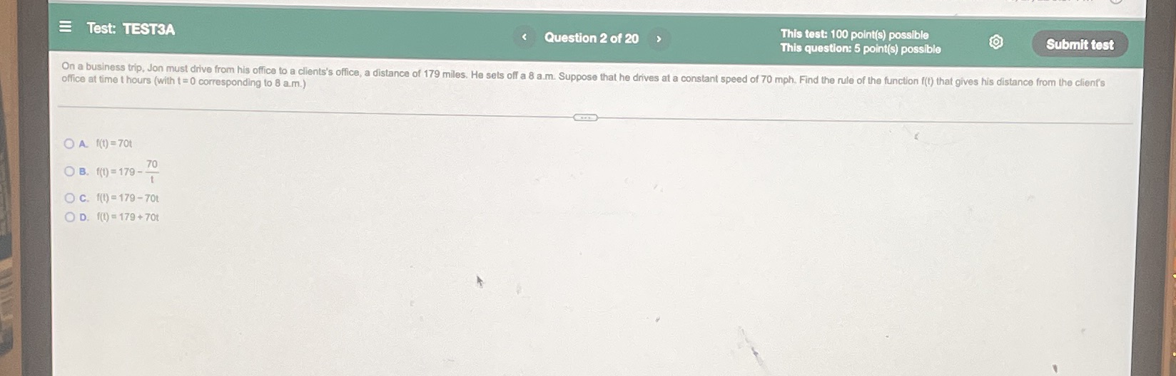 E Test: TEST3A Question 2 of 20  style=