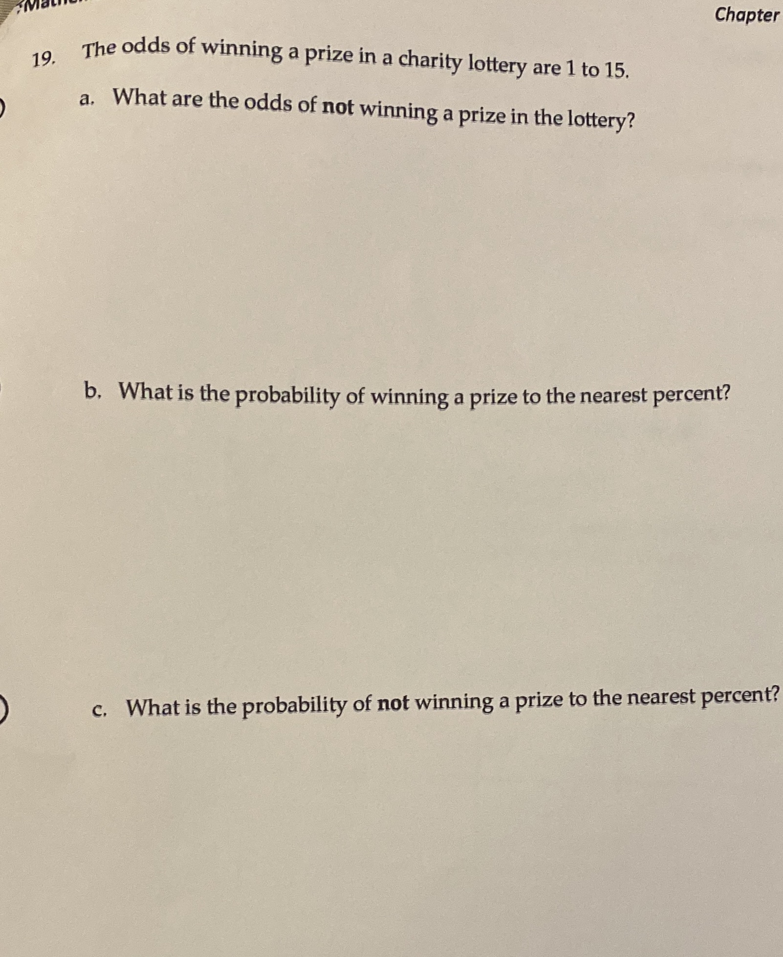 Chapter 19. The odds of winning a prize in a