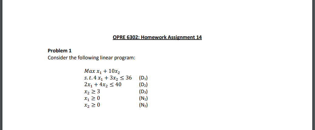 OPRE 6302: Homework Assignment 14 Problem 1