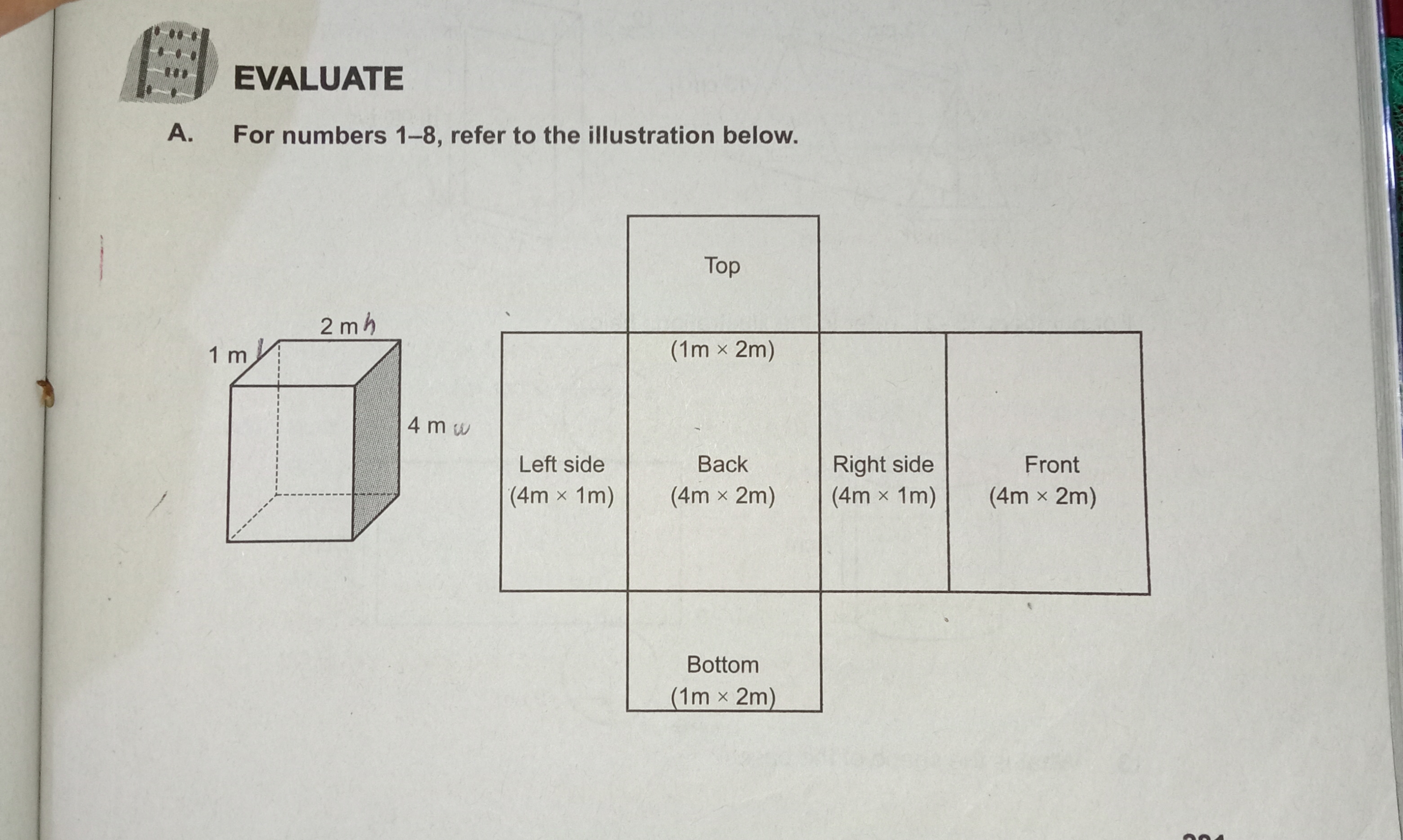 EVALUATE A. For numbers 1-8, refer to the