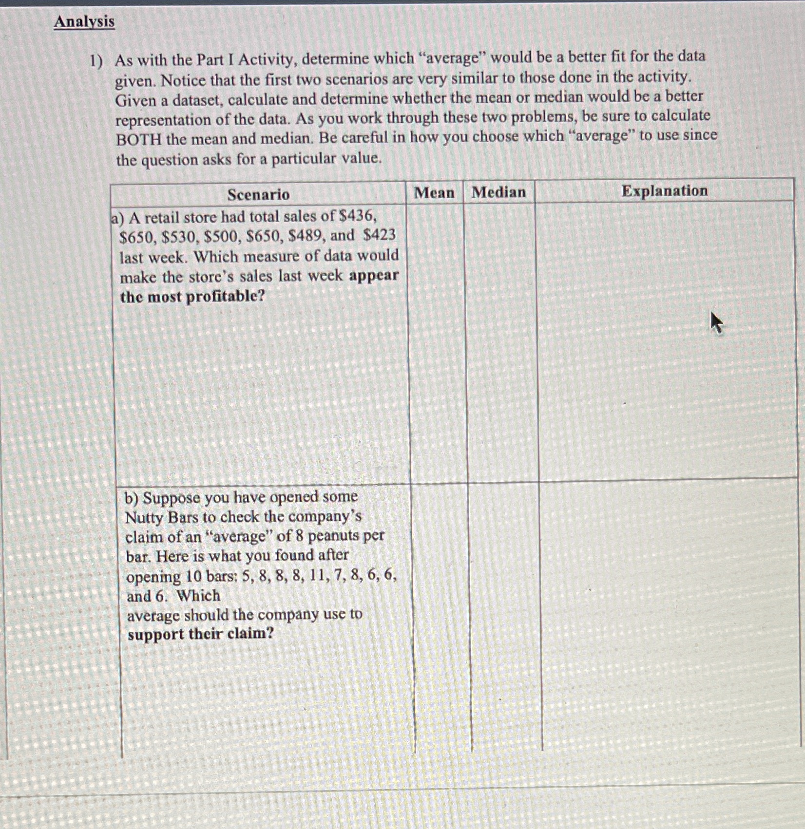 Analysis 1) As with the Part I Activity,