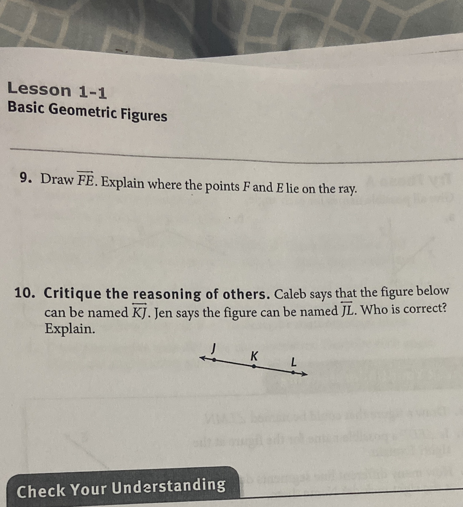 Lesson 1-1 Basic Geometric Figures 9. Draw FE.