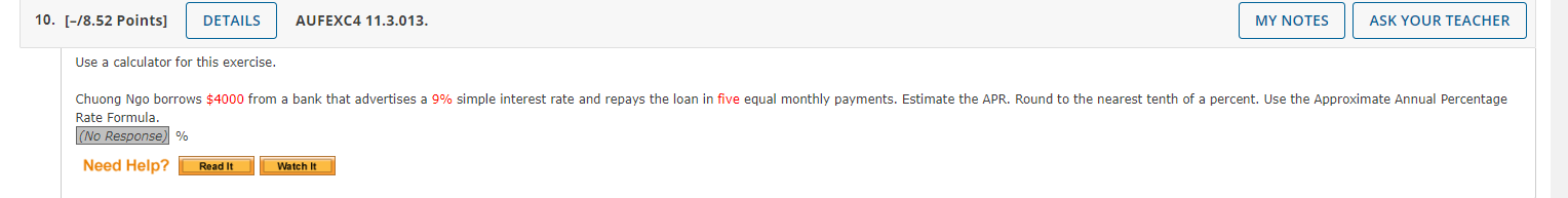 10. [-/8.52 Points] DETAILS AUFEXC4 11.3.013. MY