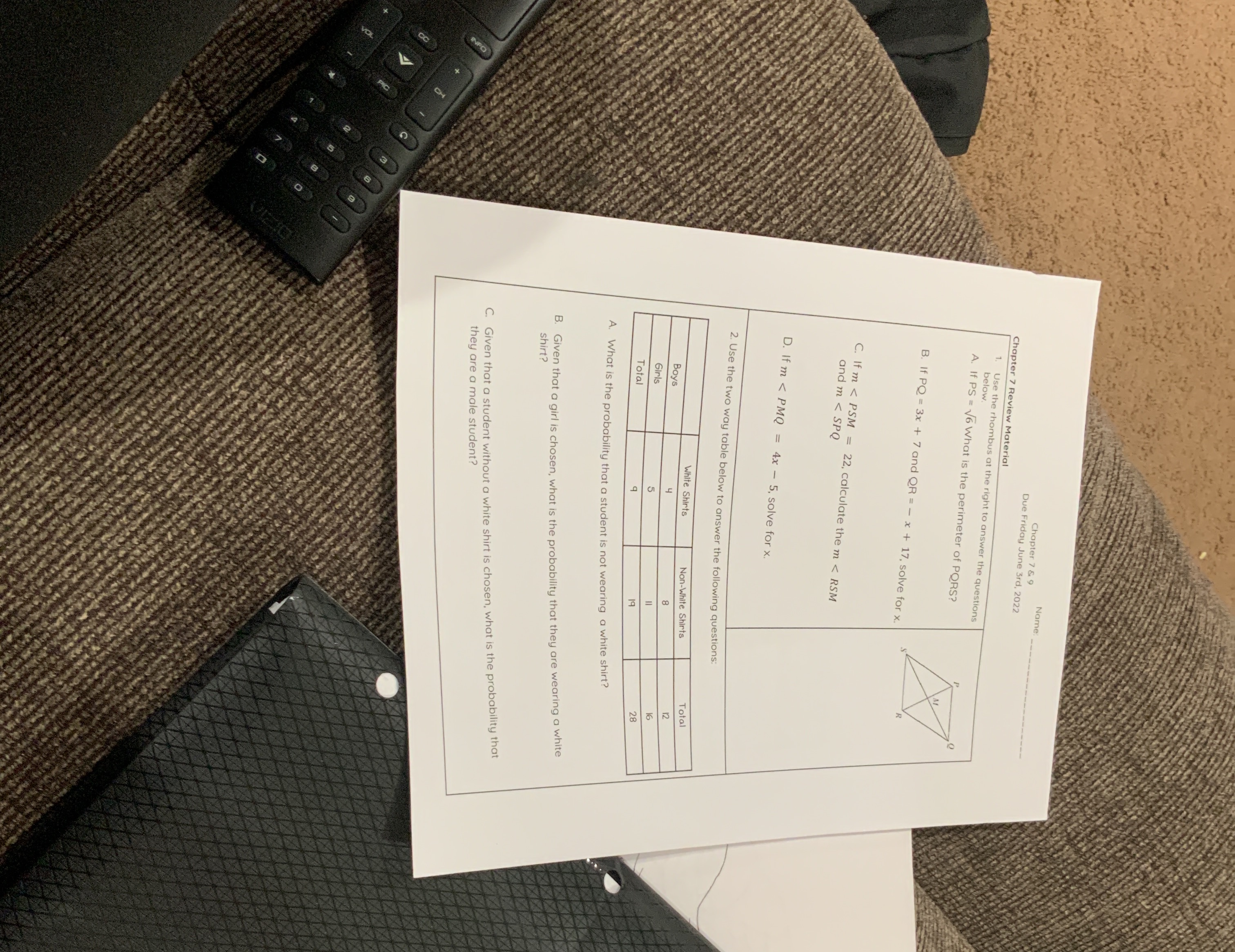 Name Chapter 7 & 9 Due Friday June 3rd, 2022