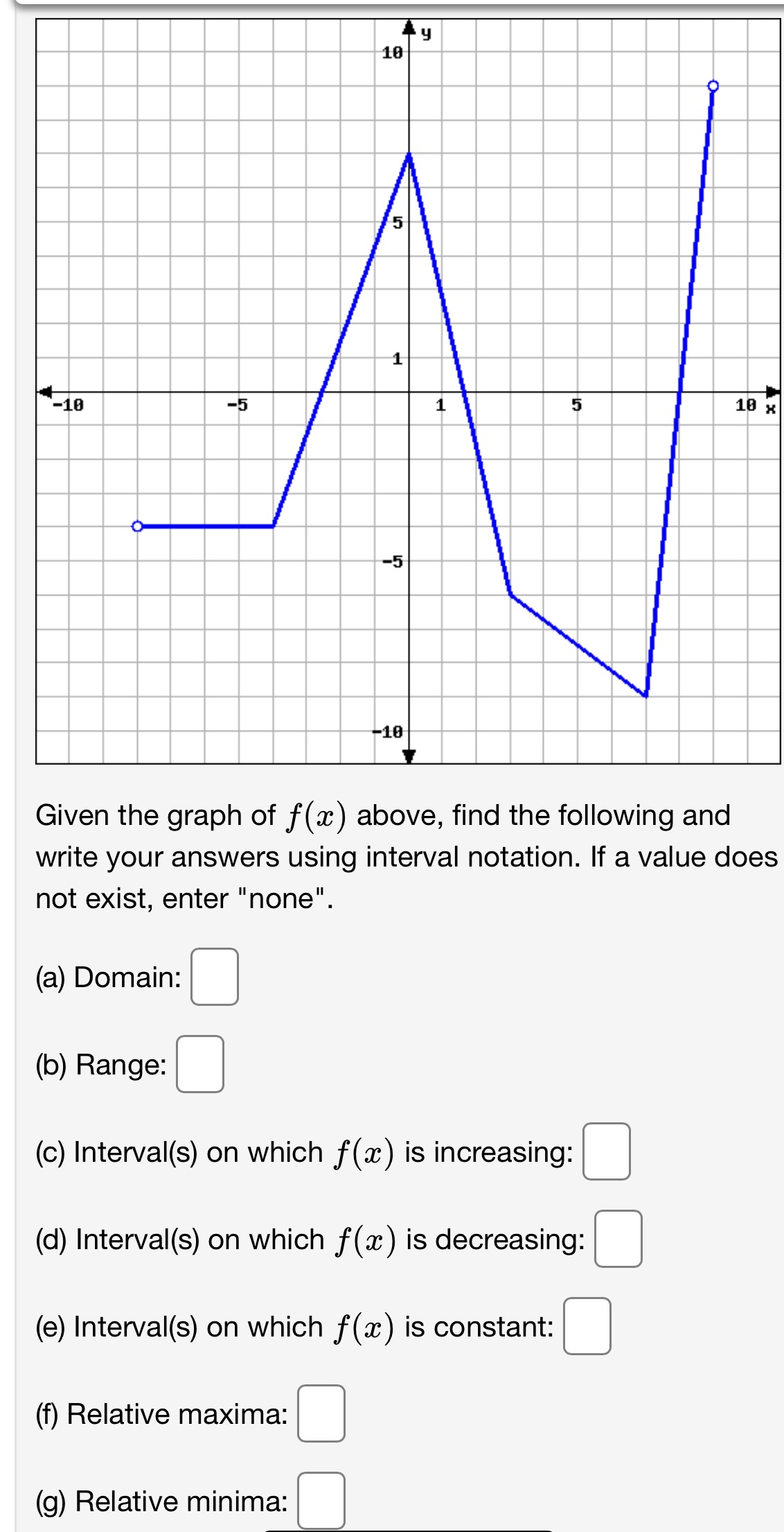 y 10 5 1 -10 -5 1 5 10 x -5 -10 Given the graph