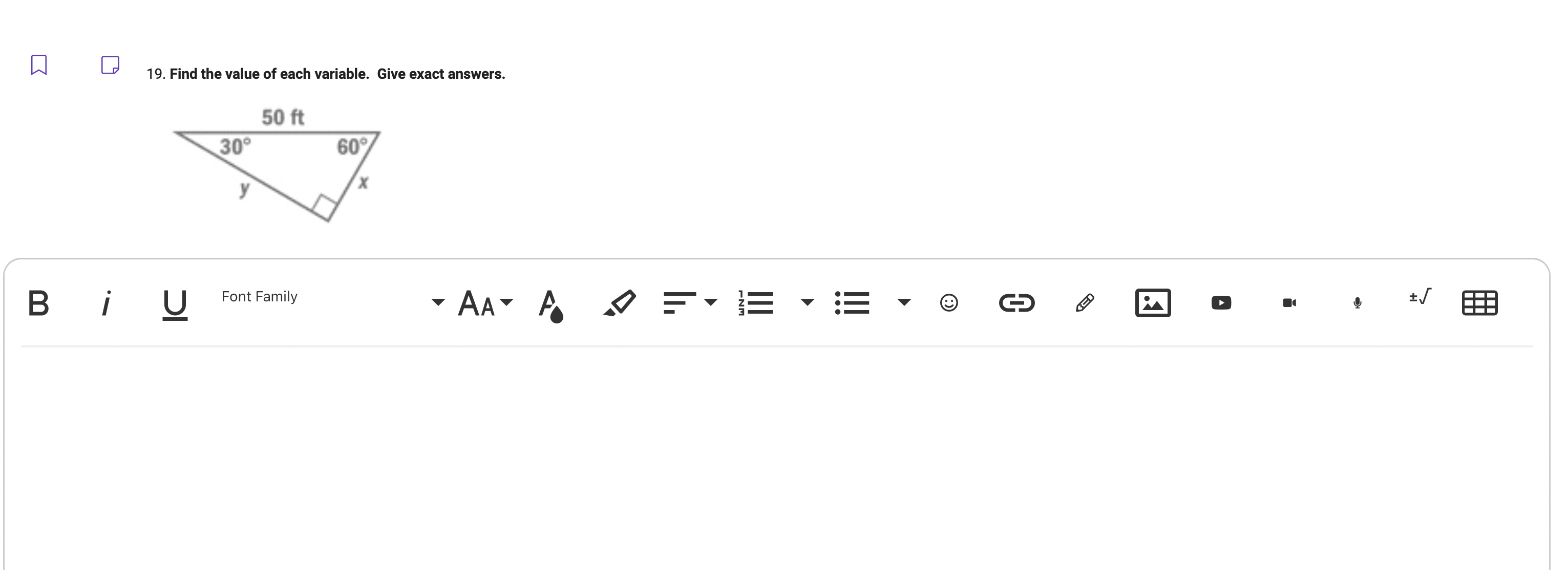 Q 19. Find the value of each variable. Give exact
