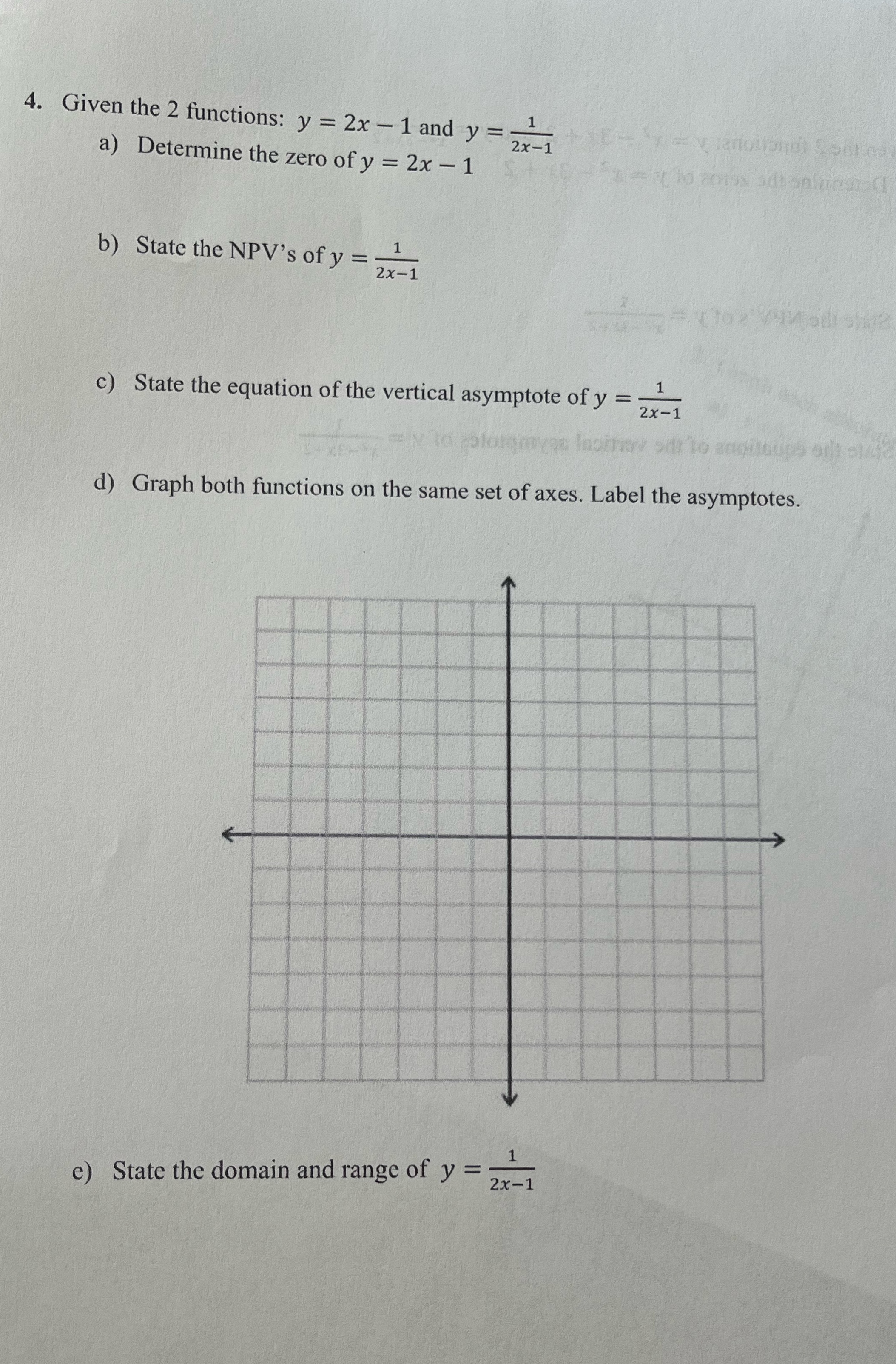 Please help 4. Given the 2 functions: y = 2x - 1