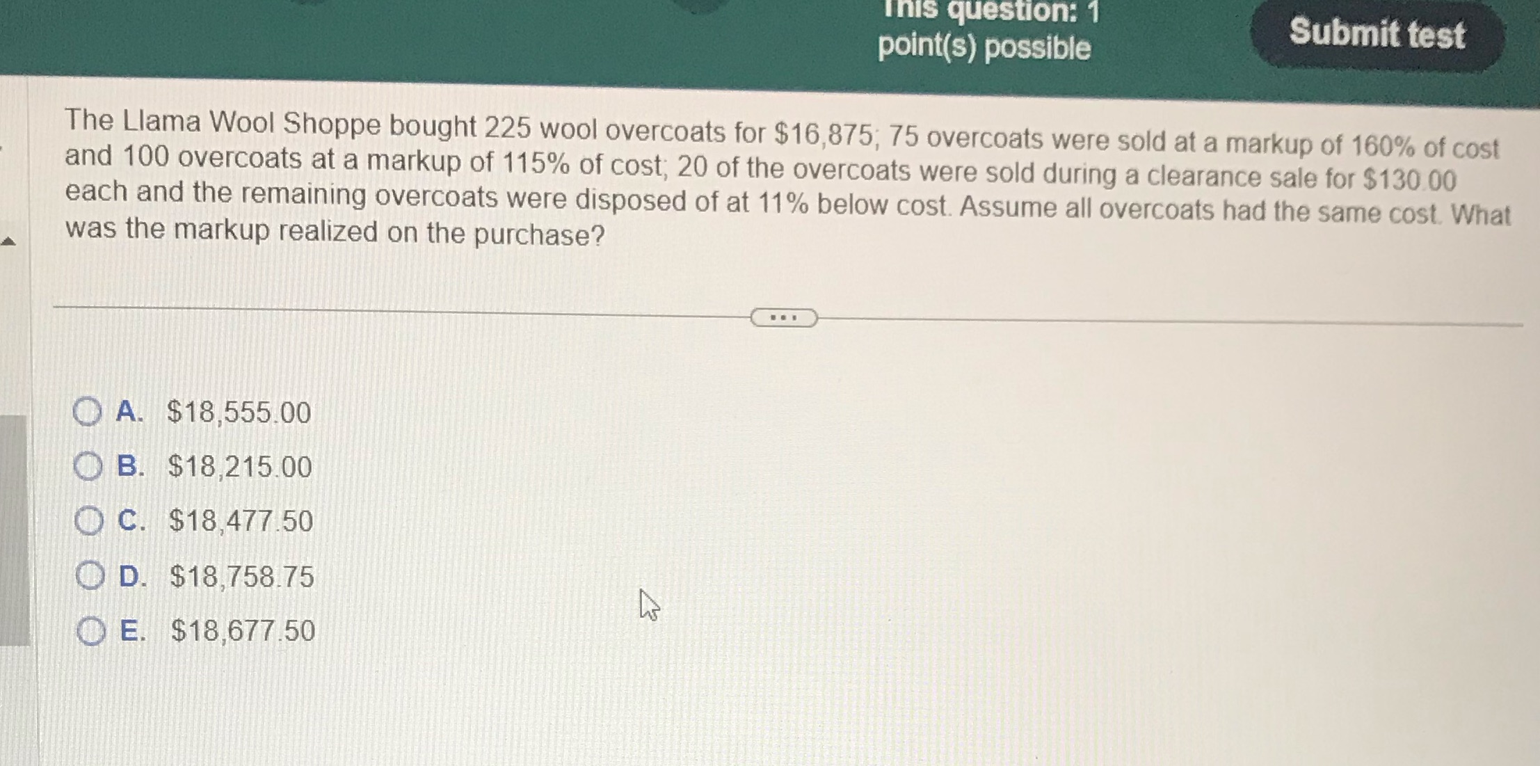 This question: 1 point(s) possible Submit test
