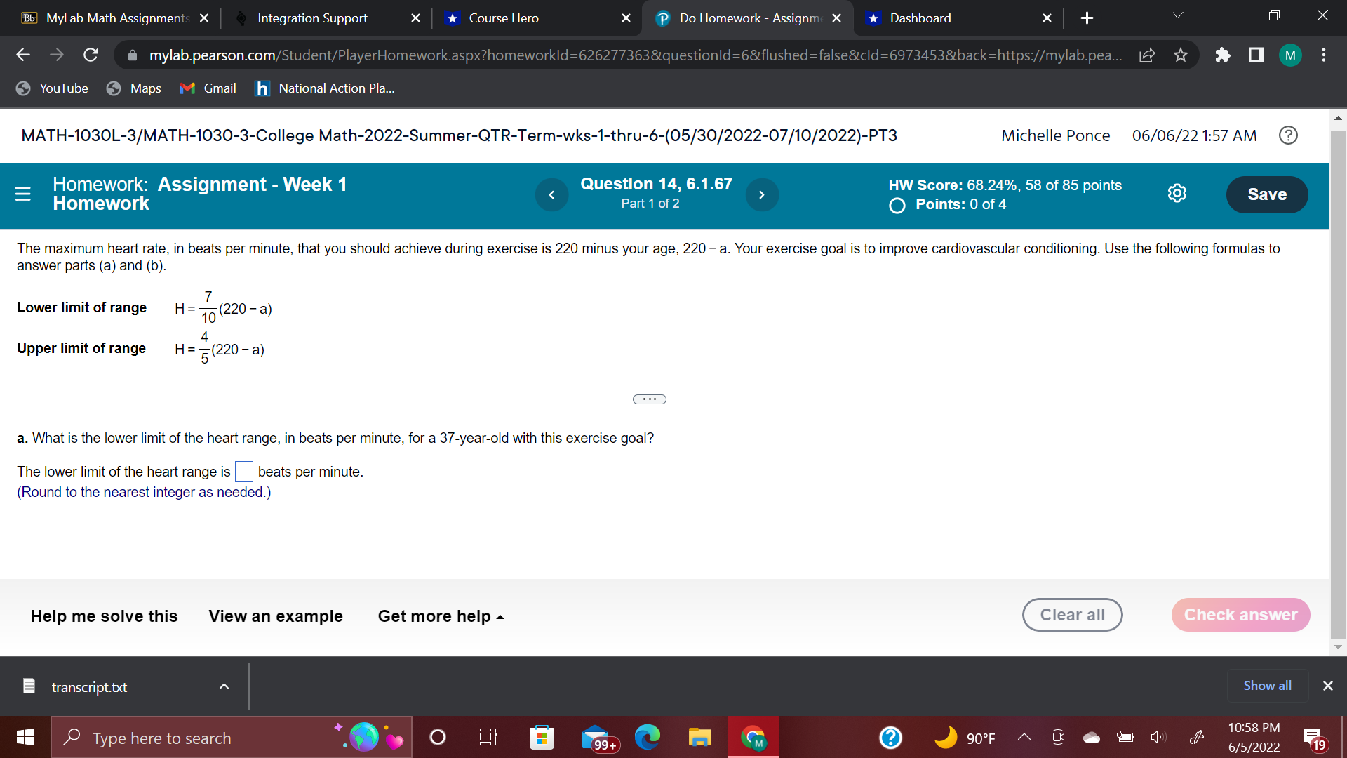 Bb MyLab Math Assignments X Integration Support X