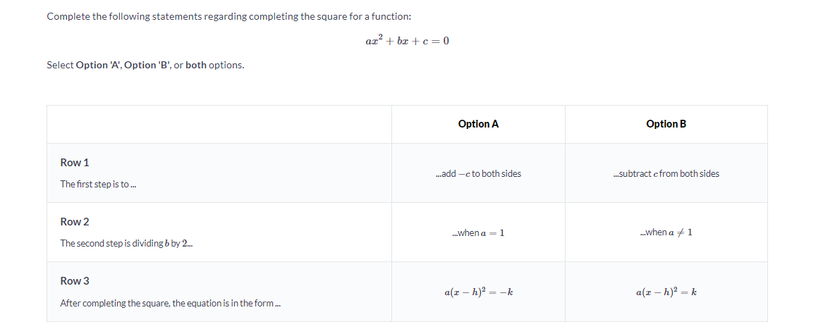 Complete the following statements regarding