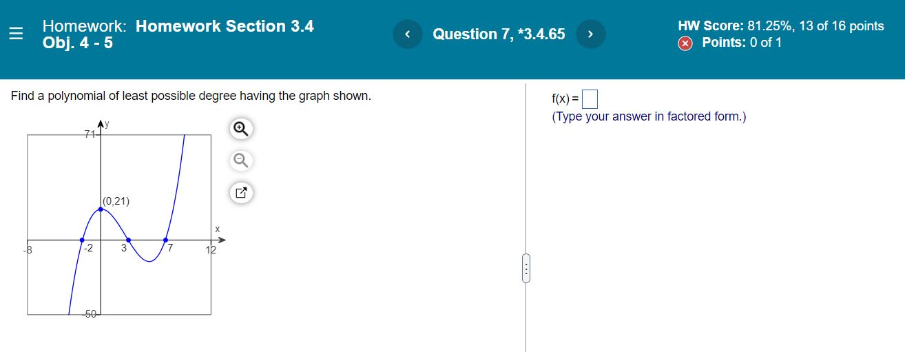 Homework: Homework Section 3.4 Question 7 *3 4 65