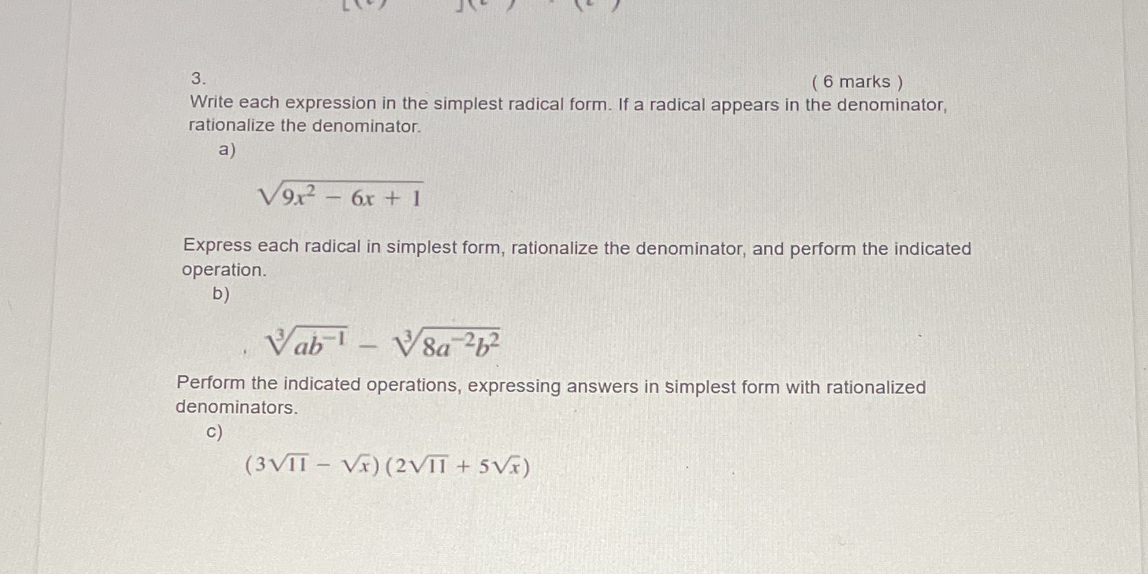 3. ( 6 marks ) Write each expression in the