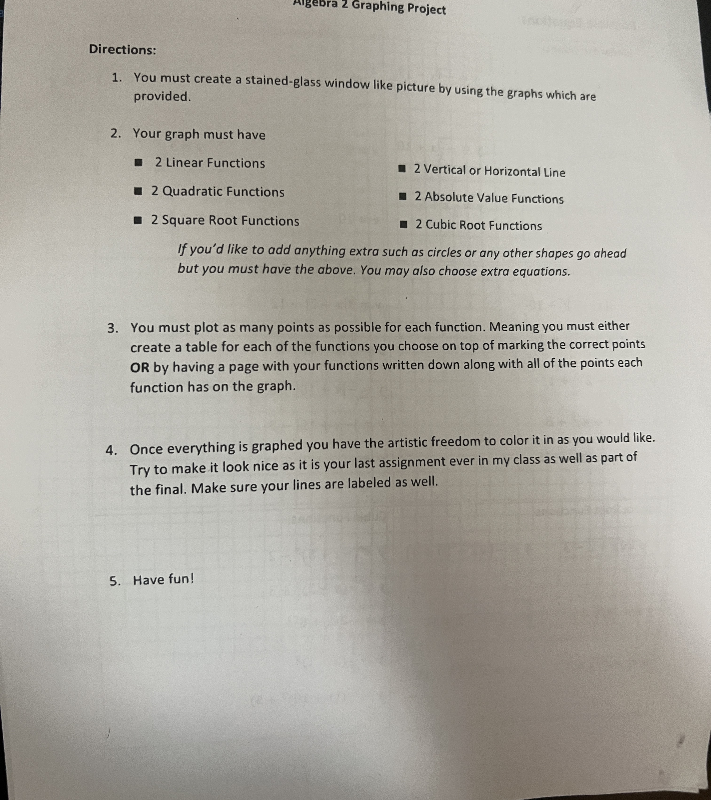 Possible Equations: Vertical/Horizontal Lines: Es
