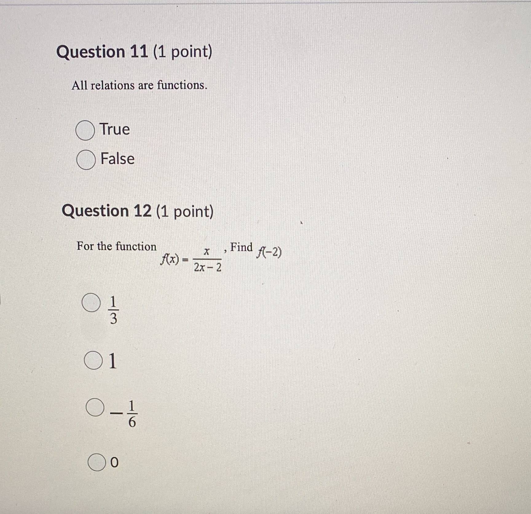 Test Question 11 (1 point) All relations are