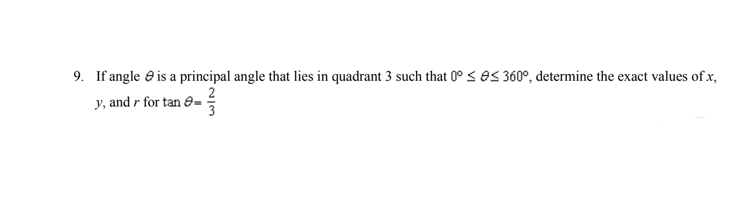 9. If angle 6 is a principal angle that lies in