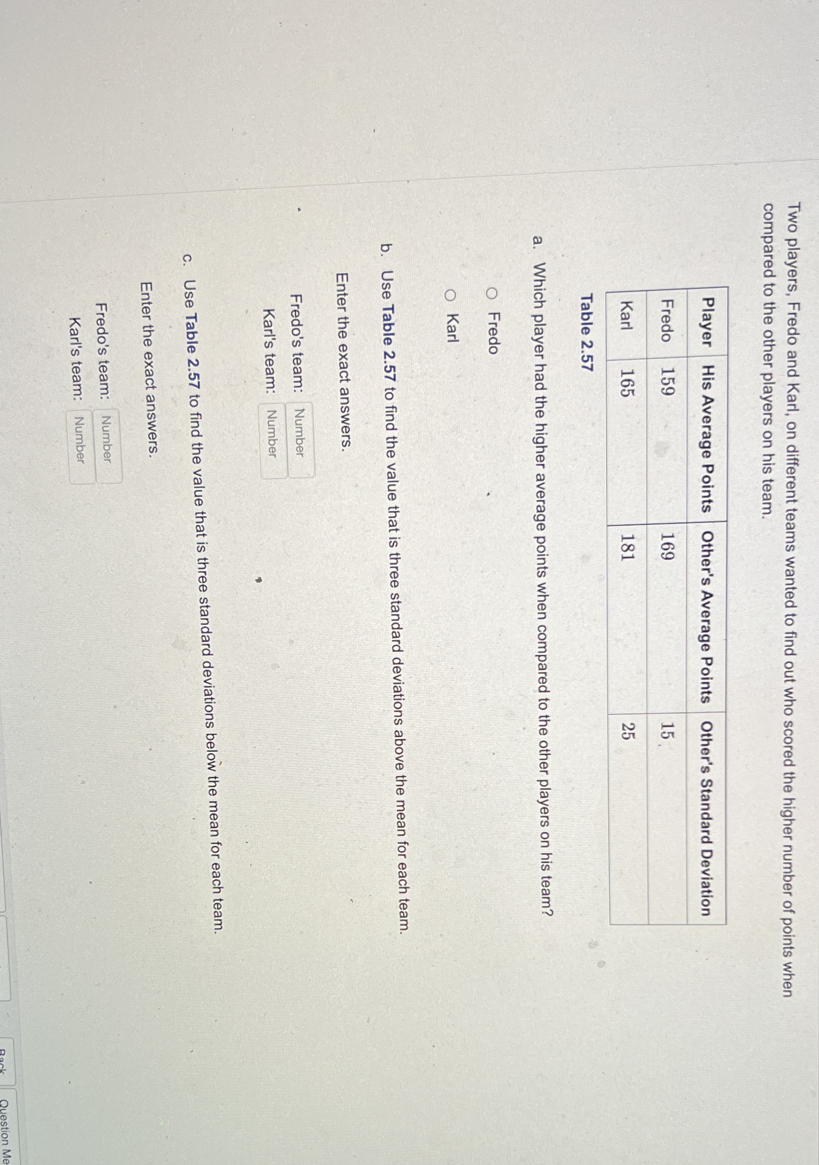 Two players, Fredo and Karl, on different teams