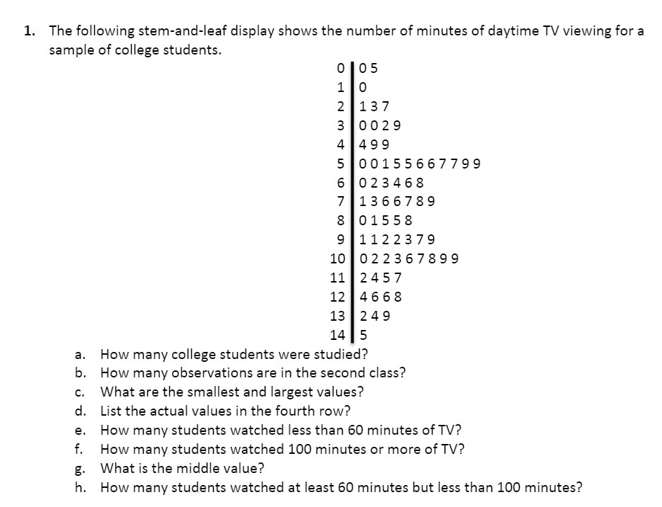 1. The following stem-and-Ieaf display shows the