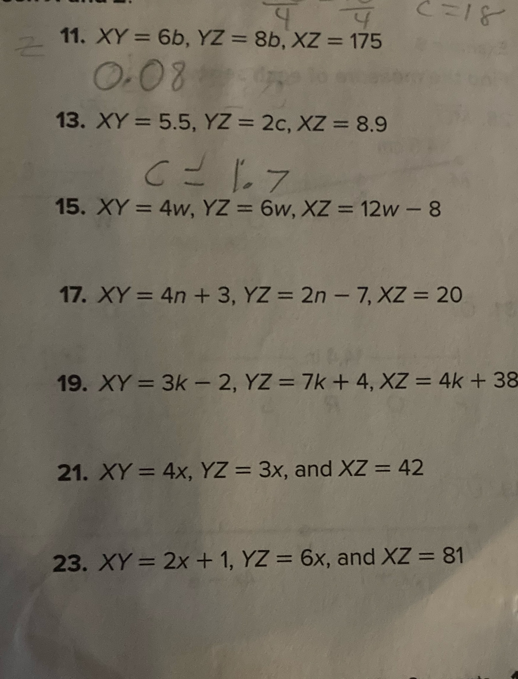 Find the value of the variable and YZ if Y is