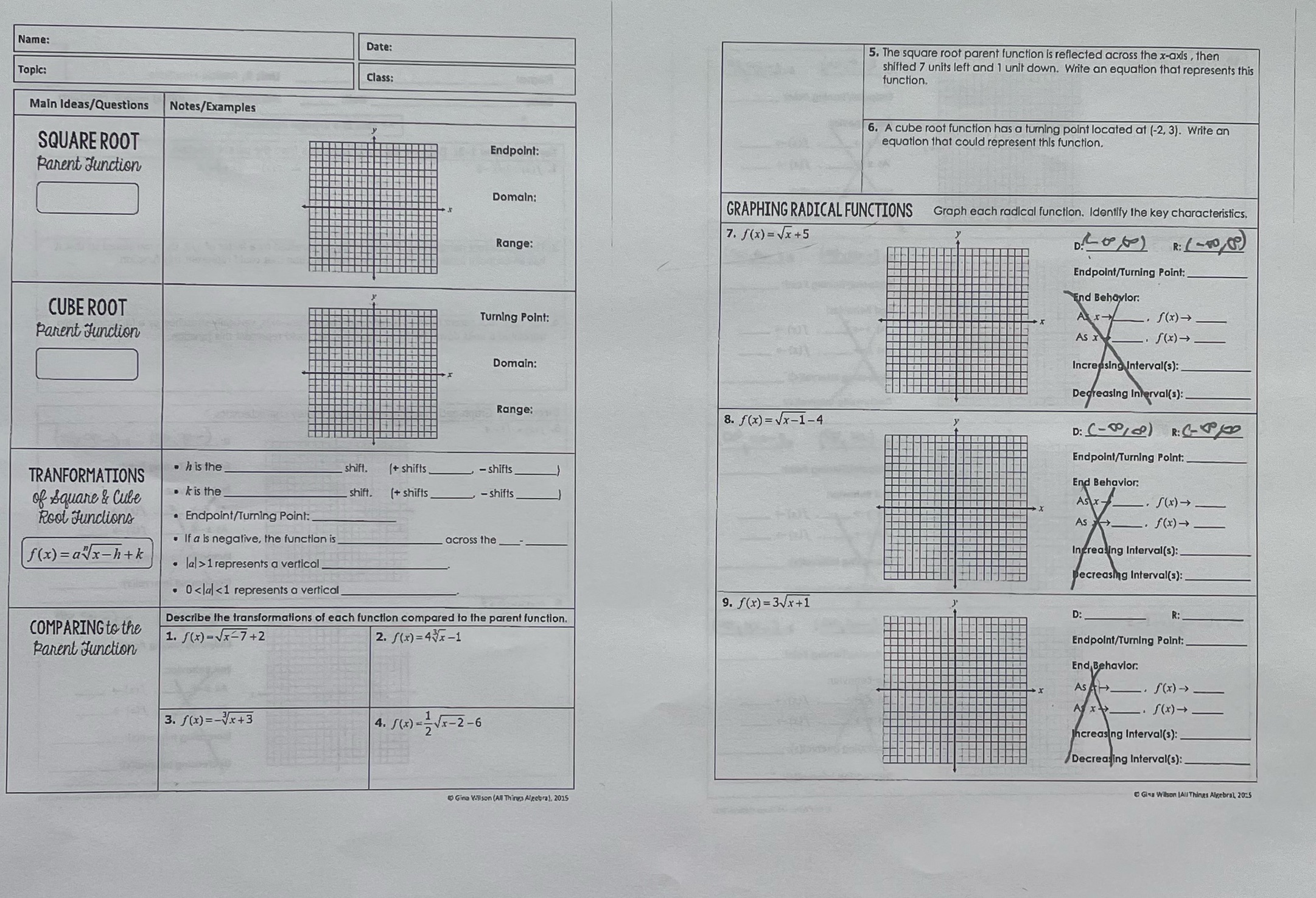 Help please Name: Date: 5. The square root parent