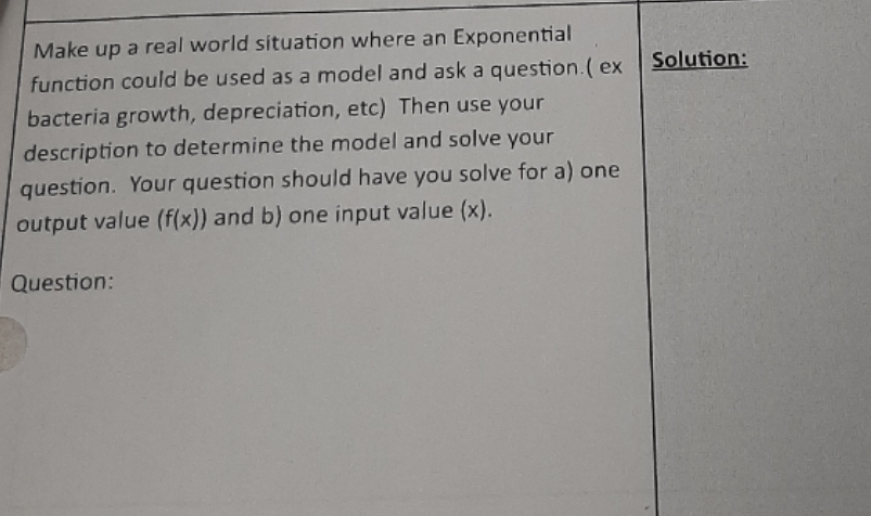 make up an exponential function problem Make up a