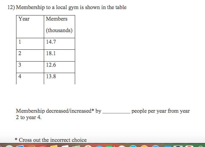 12) Membership to a local gym is shown in the