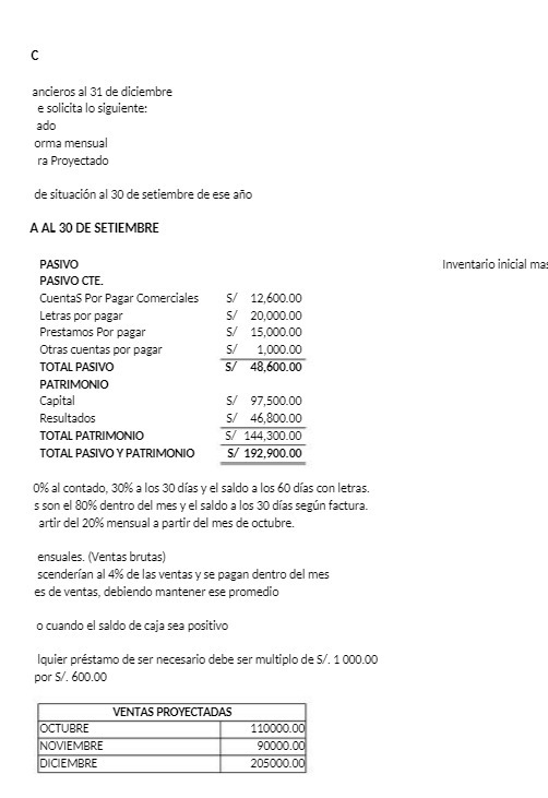 C ancieros al 31 de diciembre e solicita lo