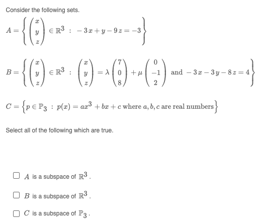 Consider the following sets. A y ERS : -3xty-92=