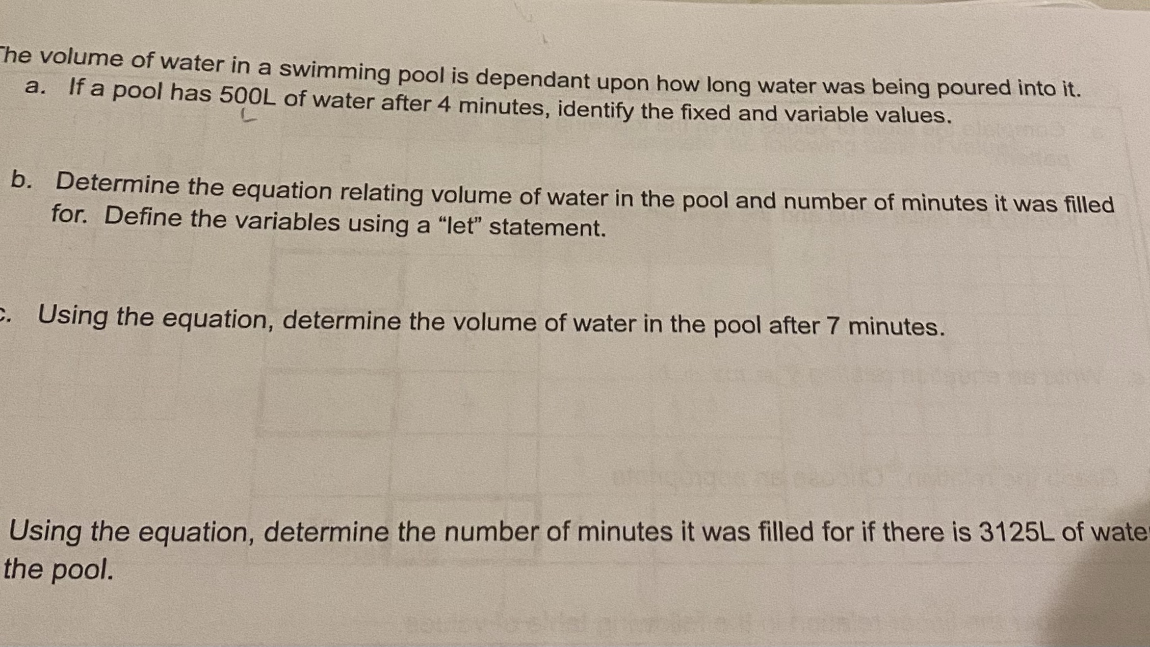 he volume of water in a swimming pool is