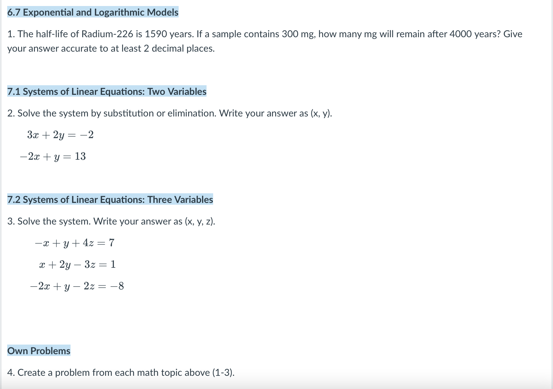 6.7 Exponential and Logarithmic Models 1. The