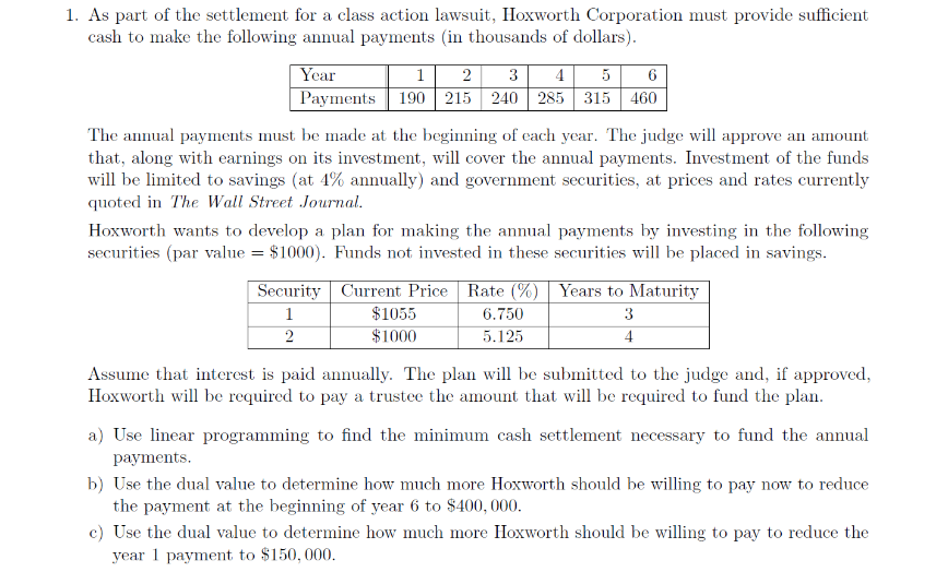 1. As part of the settlement for a class action