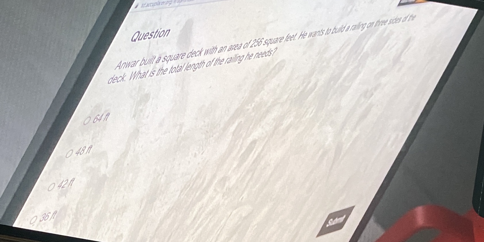 Question Anwar built a square deck with an area
