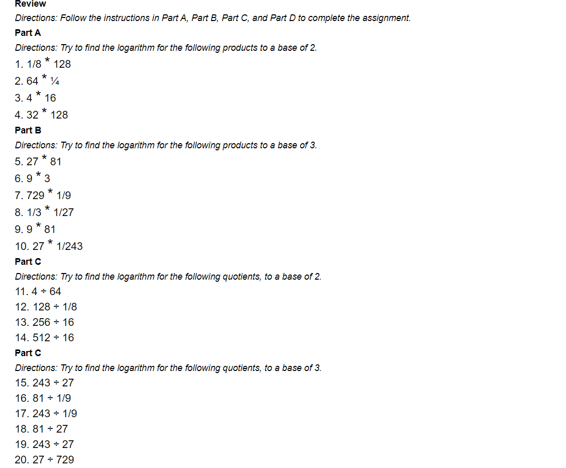 Review Directions: Follow the instructions in