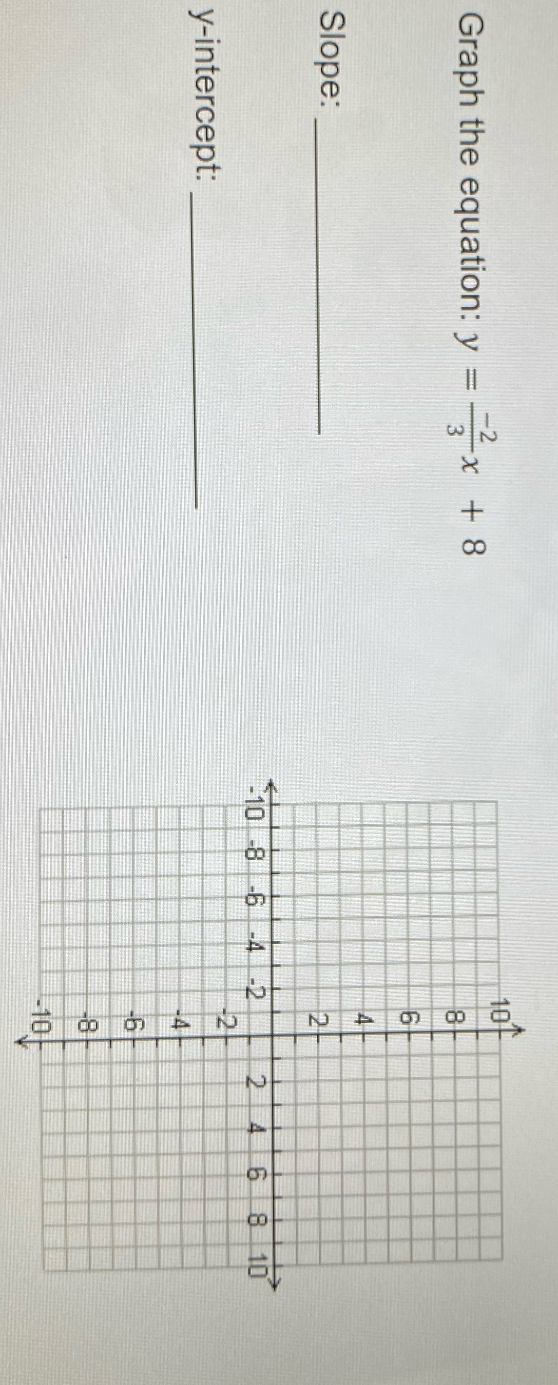 Graph the equation: y = - 5x +8 Slope: -10 -8 -6