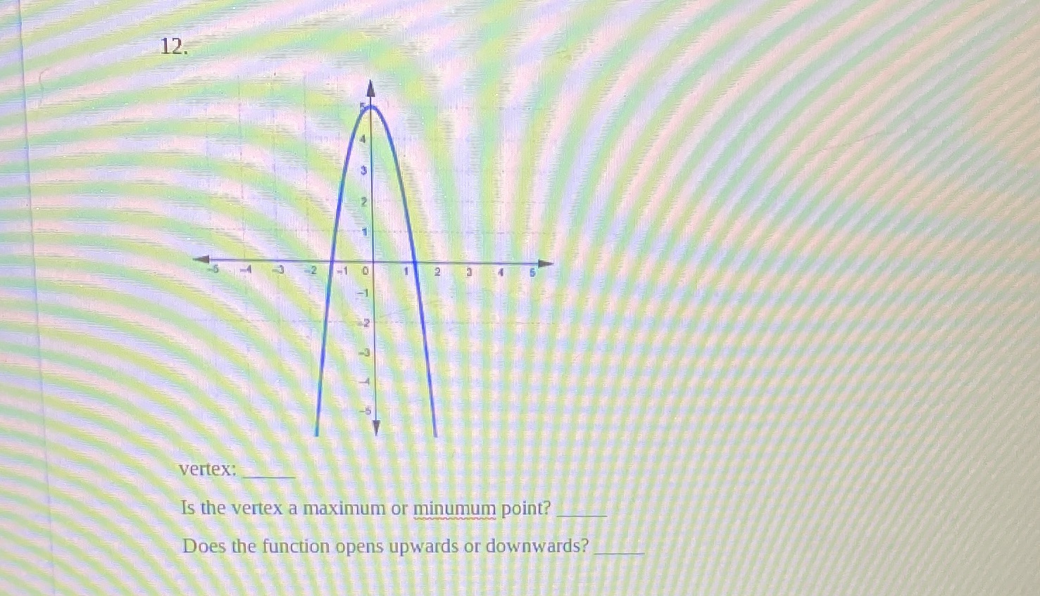 12. vertex: Is the vertex a maximum or minumum