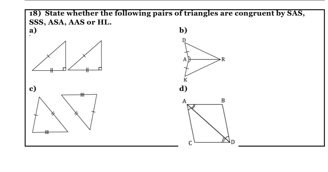 18) State whether the following pairs of