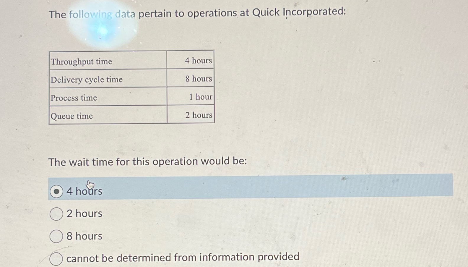 The following data pertain to operations at Quick