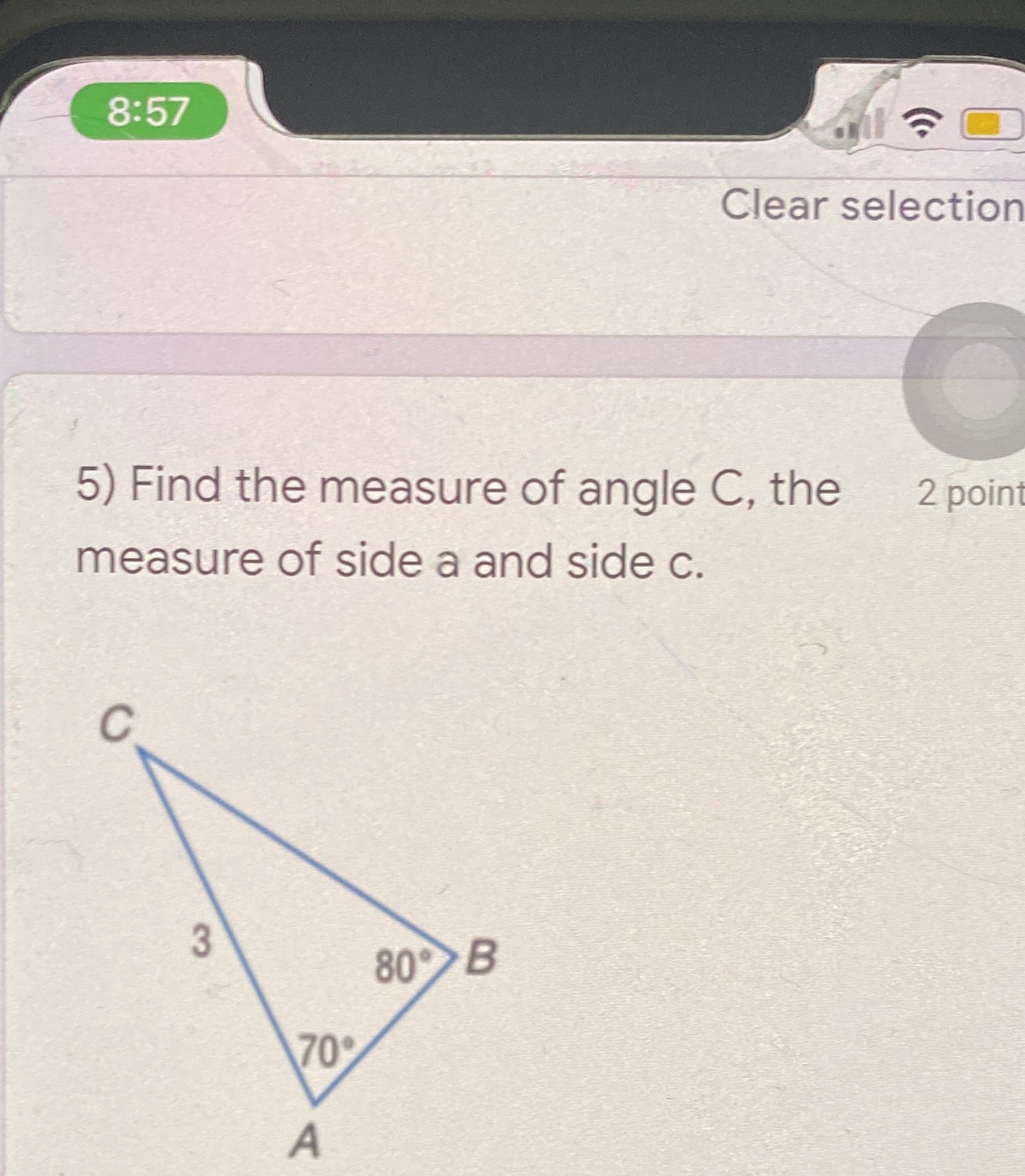 M, Clear selection 5) Find the measure of angle