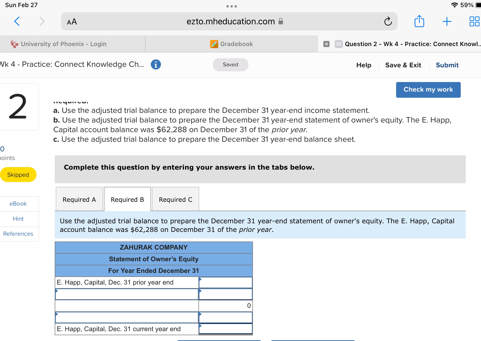 The adjusted trial balance for Zahurak Company