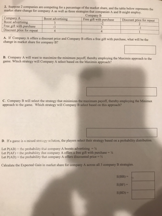 2. Suppose 2 companies are competing for a