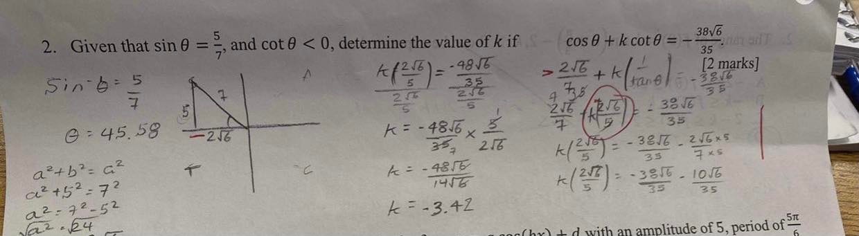 B. Given cot A = and sin A < 0, determine sin2A -