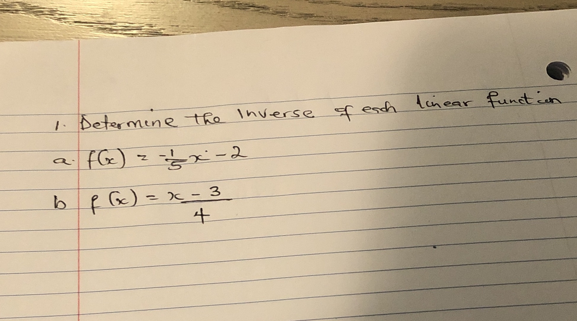 Mathematics linear function 1. Determine The