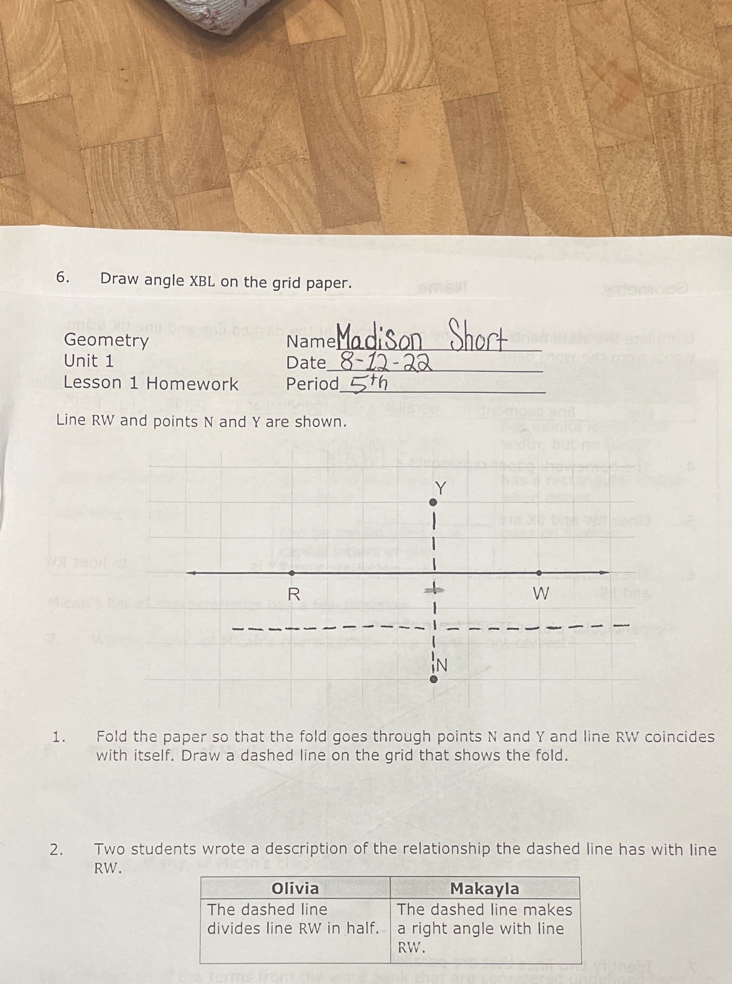 6. Draw angle XBL on the grid paper. Geometry