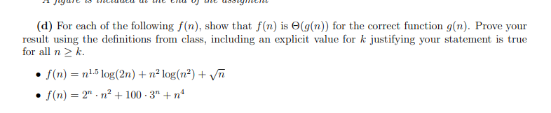 (d) For each of the following f(n), show that