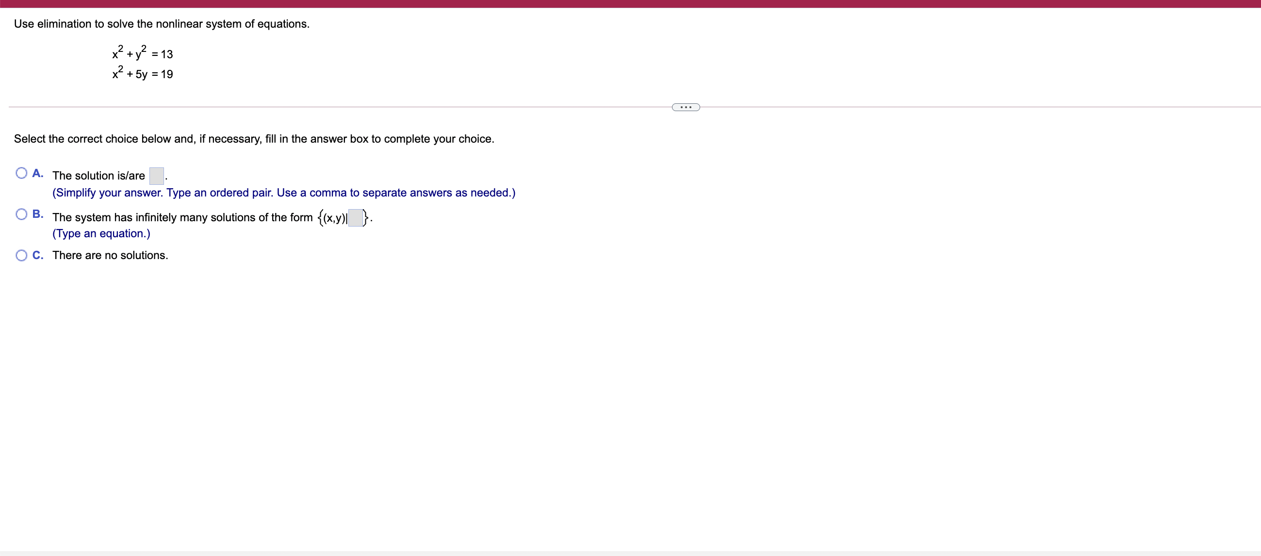 Use elimination to solve the nonlinear system of