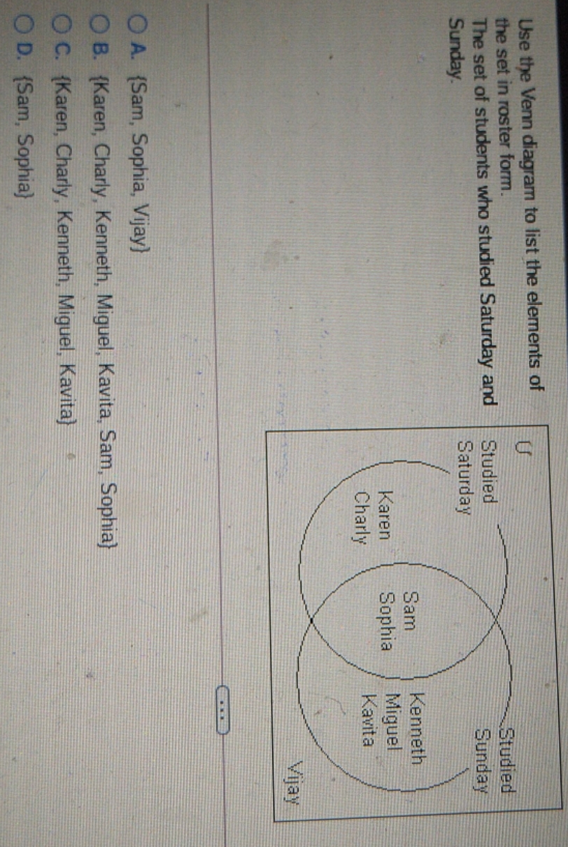 Help please Use the Venn diagram to list the