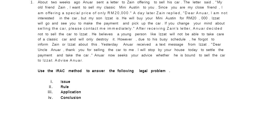 1. About two weeks ago Anuar sent a letter to